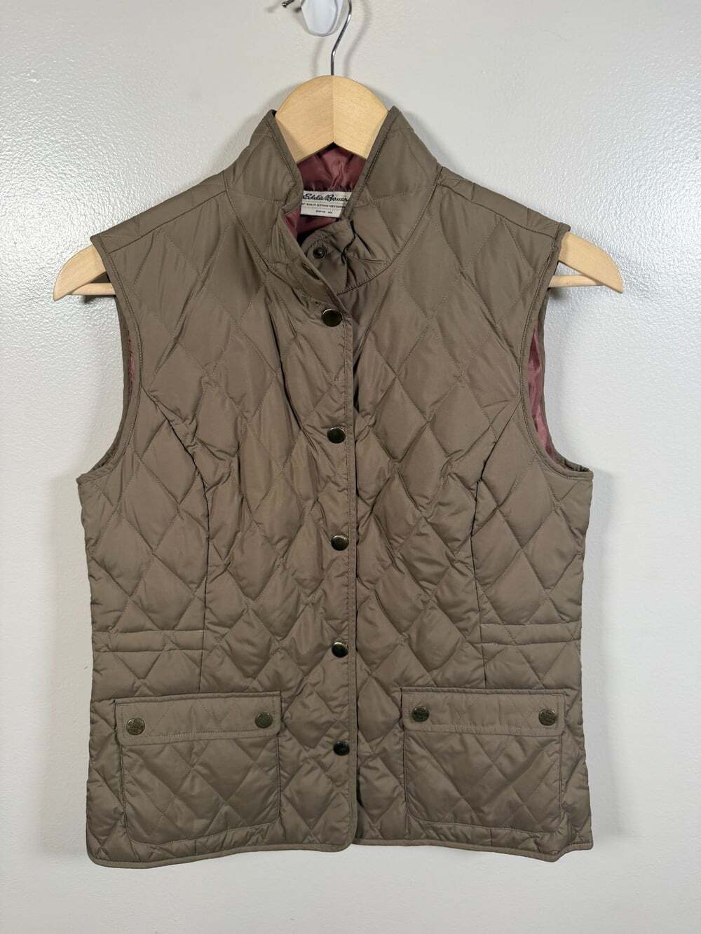Eddie Bauer Quilted Goose Down Vest Size Small Brown Outdoor Hiking Gorpcore